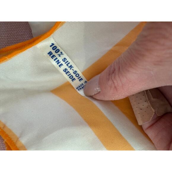 Vintage Miss Balmain Paris Large Silk Scarf Apricot Navy Blue - Picture 6 of 8